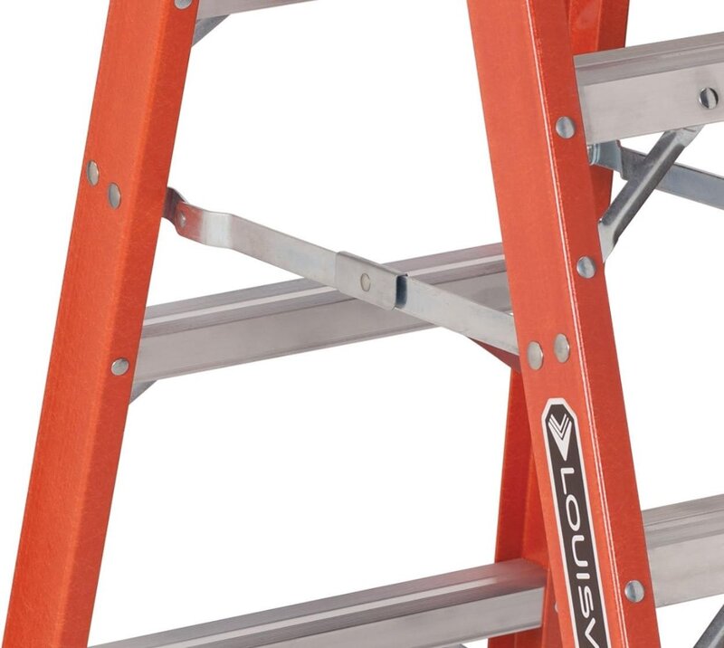 Lannville-Fiberglass Twin Front Ladder, escada vermelha para casa com a sua capacidade, 375-Libra Duty Rating, 6 pés, FM1406HD