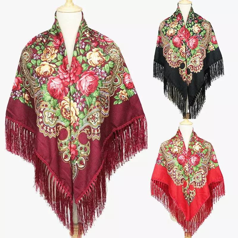 Chal de algodón de estilo ruso, bufanda cuadrada grande, cálida, estilo nacional Su, vestido ruso, disfraz