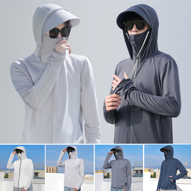 Pakaian luar bertudung pria, jaket kasual pelindung matahari UPF 50 + UV ultra-ringan, pakaian olahraga tahan angin musim panas 2022