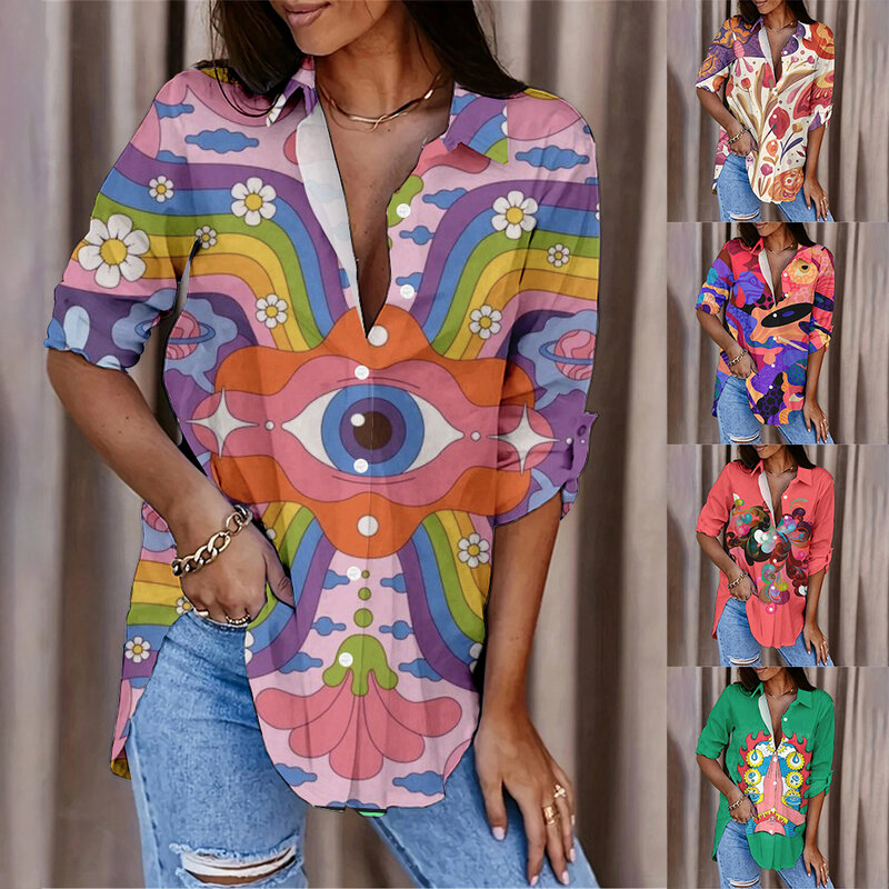 Chemise boutonnée à manches longues à imprimé floral pour femmes, vêtements de bureau élégants et confortables, rue décontractée, nouvelle mode, 2024
