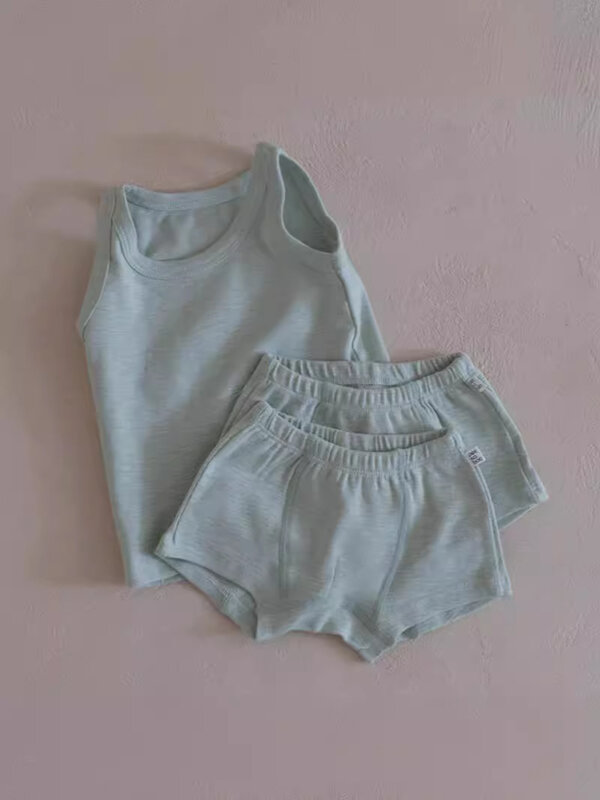 Setelan pakaian katun bayi baru lahir, setelan pakaian tanpa lengan bayi baru musim panas 2024, rompi selempang Solid + celana pendek 2 potong