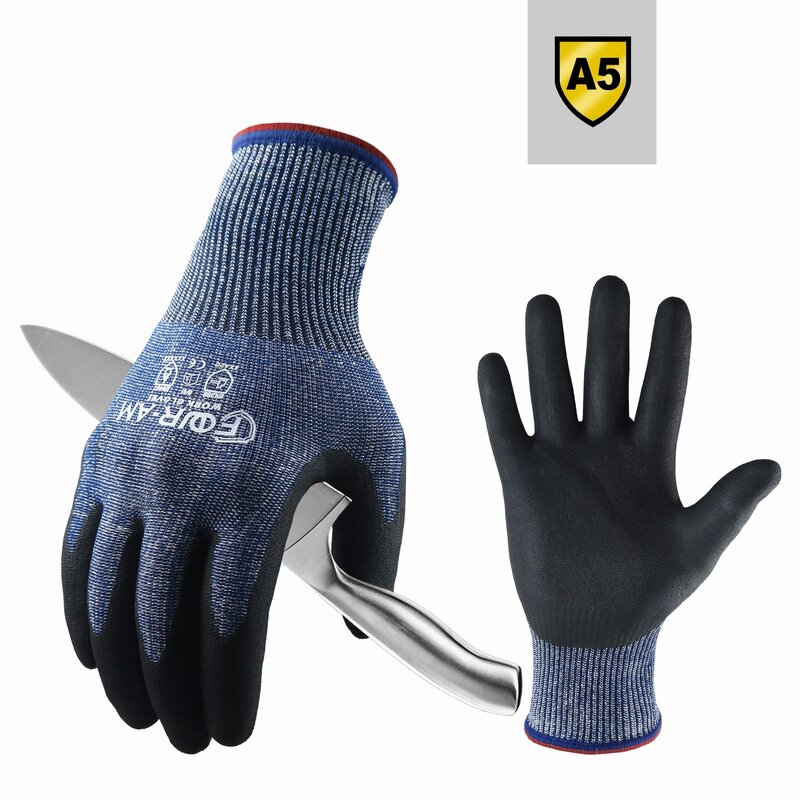 Level 5 Cut-Resistant Gloves, Firm Non-Slip Grip, Heavy Duty Work, Durable & Breathable Nitrile Foam Coated, Touchscreen