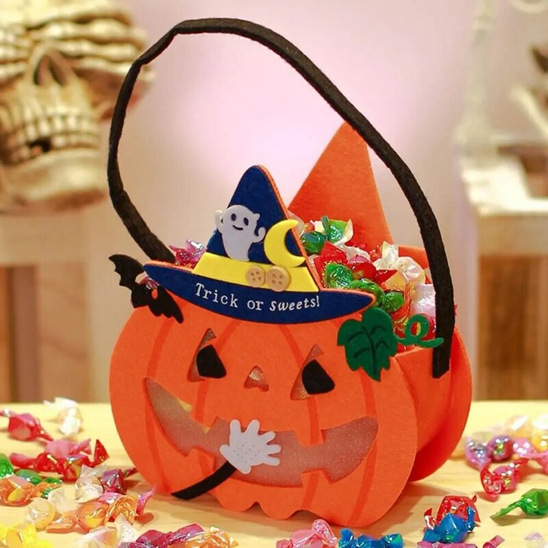 Tas Tote lucu tas kain wol Halloween tidak ditenun atau suguhan tas tangan ember permen labu hadiah Festival