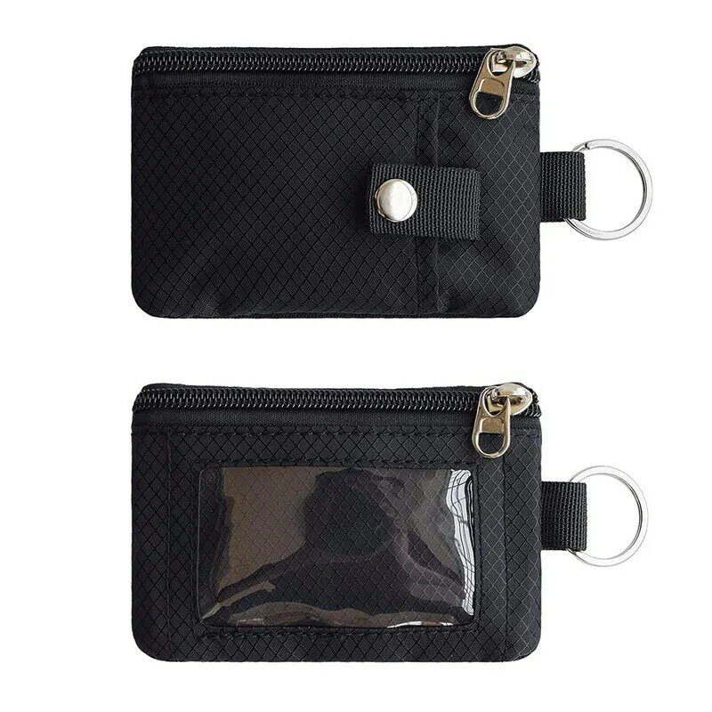 Gebwolf RFID 차단 소형 지갑, ID 창, 방수 지퍼 케이스 파우치, 랜야드 키체인, 카드 현금 동전 지갑