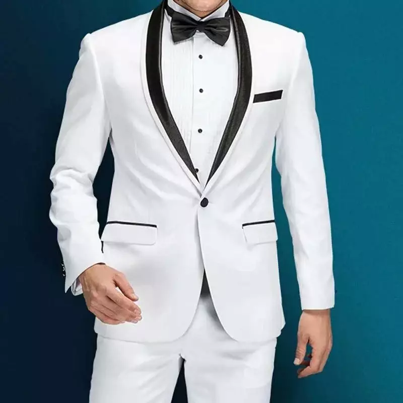 2024 elegante bianco formale da uomo abiti da sposo smoking Slim Fit Blazer Hombre di alta qualità personalizzato 2 pezzi Set Custome Homme