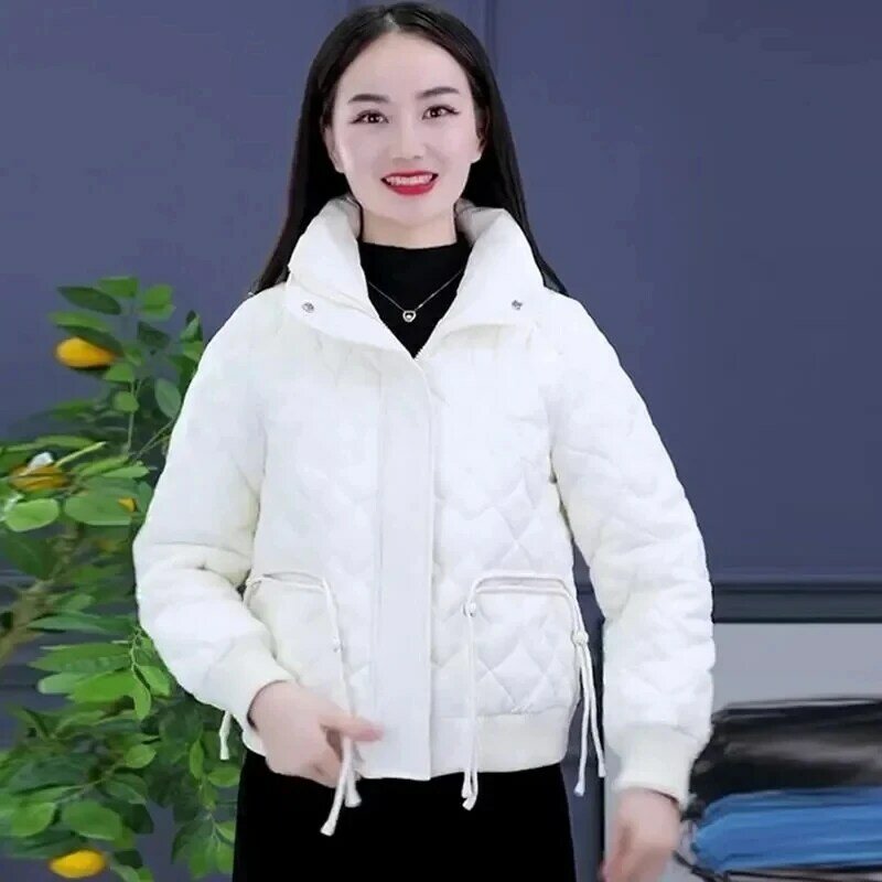 Jaket Down katun wanita, jaket katun versi Korea longgar kerah berdiri Musim Dingin, Parker hangat mode 2024