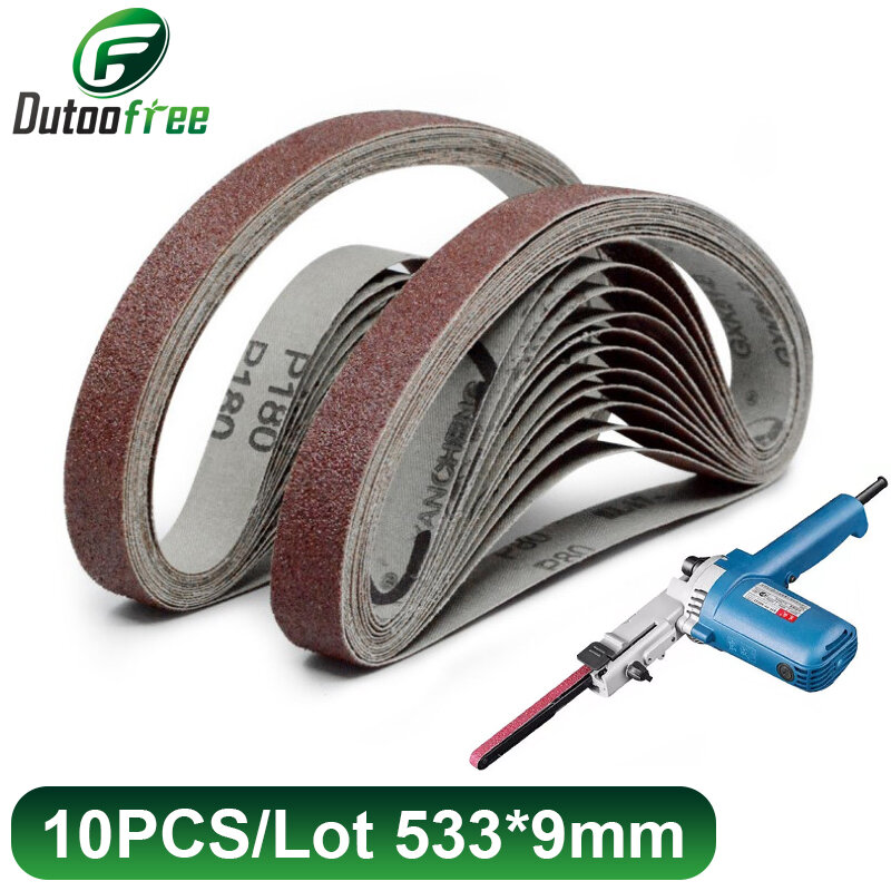 10PCS/lot 533*9mm Sanding Belts P40 - P800 Abrasive Sanding Screen Band for Wood Soft Metal Grinding Polishing Abrasive Tool