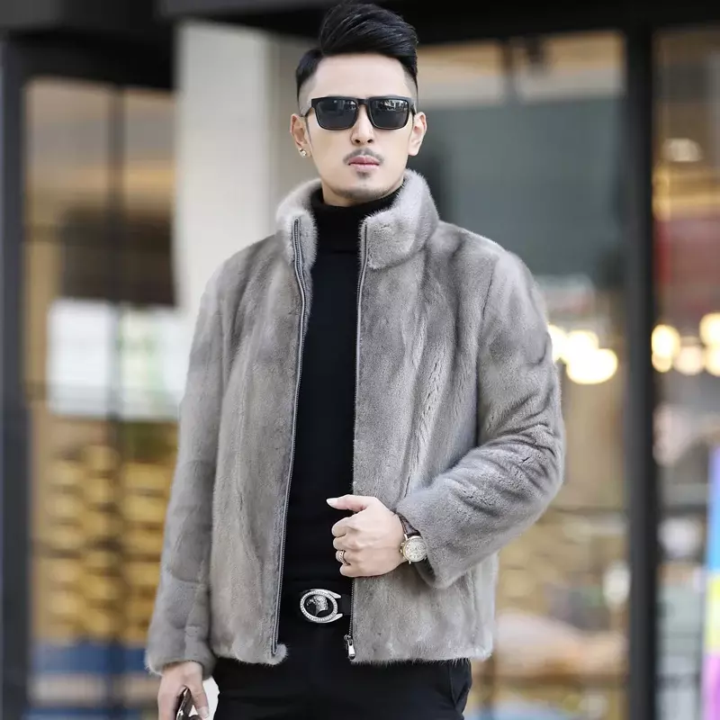 Tcyeek-abrigo de piel de visón para hombre, Chaqueta corta informal, cálida, a la moda, de alta calidad, para invierno, Lq