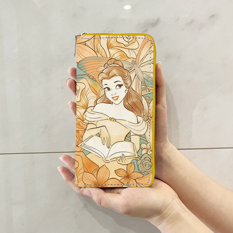 Disney Princess Beauty Beast tas kerja Anime dompet ritsleting kartun tas koin kasual dompet penyimpanan kartu tas tangan hadiah uniseks