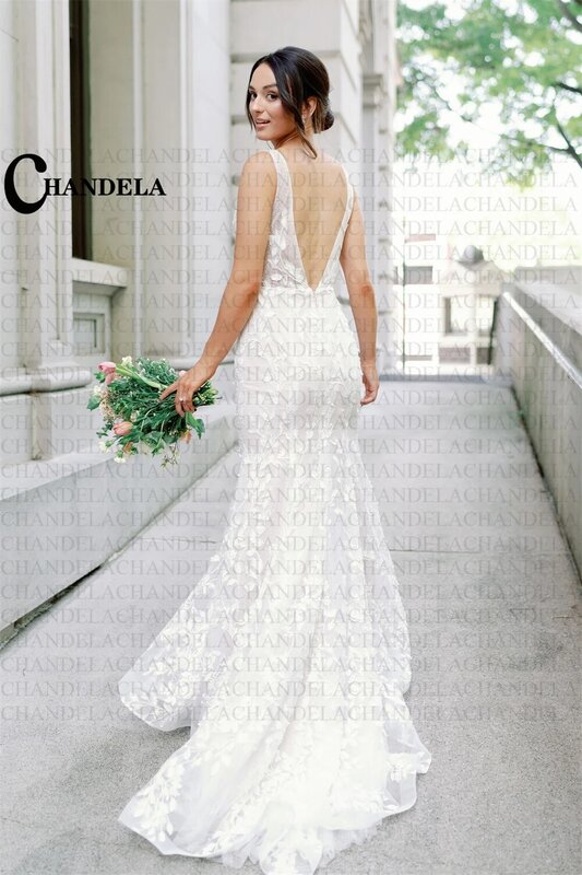 CHANDELA Graceful Wedding Dresses Scoop Sleeveless Mermaid Pleat Appliques Bridal Gown Robe De Mariée For Women Custom Made