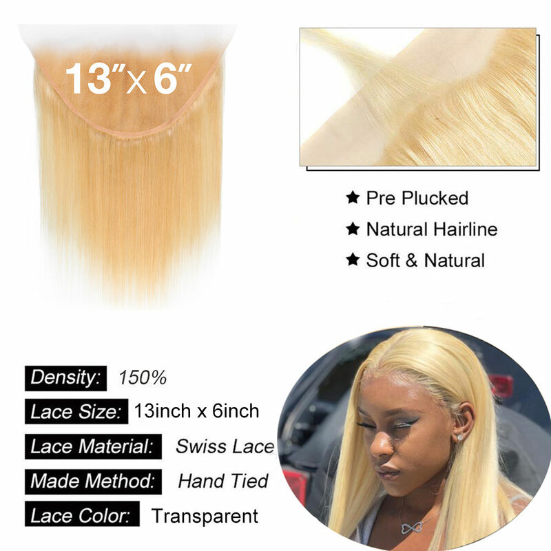 613 Blonde 13x6 Lace Frontal Closure 100% Human Hair 13x4 Transparent Lace Frontal  Blonde Human Hair 4x4 Lace Closure Free Part