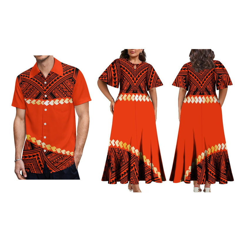 2024 nowo przybyły polinezyjskie hawajskie plemienne długa plisowana sukienka pół rękawa wycięcie pod szyją pasujące sukienka damska