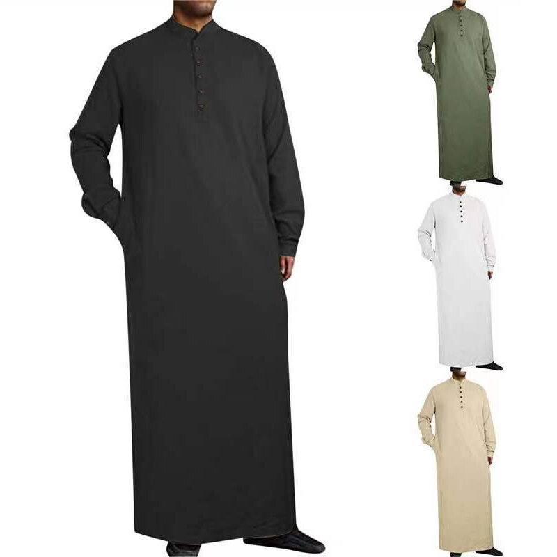 1 pezzo manica lunga tinta unita uomo abito musulmano Abaya abbigliamento islamico abito tunica camicie a maniche lunghe Maxi abbigliamento Casual da uomo