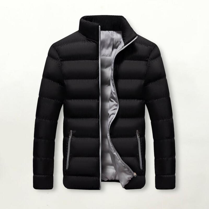Jaqueta de algodão masculina com bolso com zíper, moda quente de inverno, casual solta, cor de contraste, elegante, outono