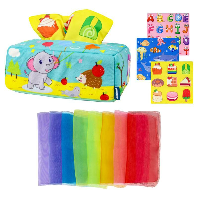 Newborn Tissue Box Sensory Cartoon Animal Tissue Box Toy Color Recognition Preschool Learning Toy For Travel Home Camping And