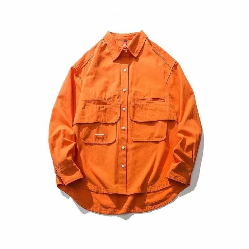 Camisa de manga larga de trabajo para hombre, camisa informal holgada de Color sólido con bolsillo tridimensional, tendencia de moda a principios de otoño, novedad de 2023