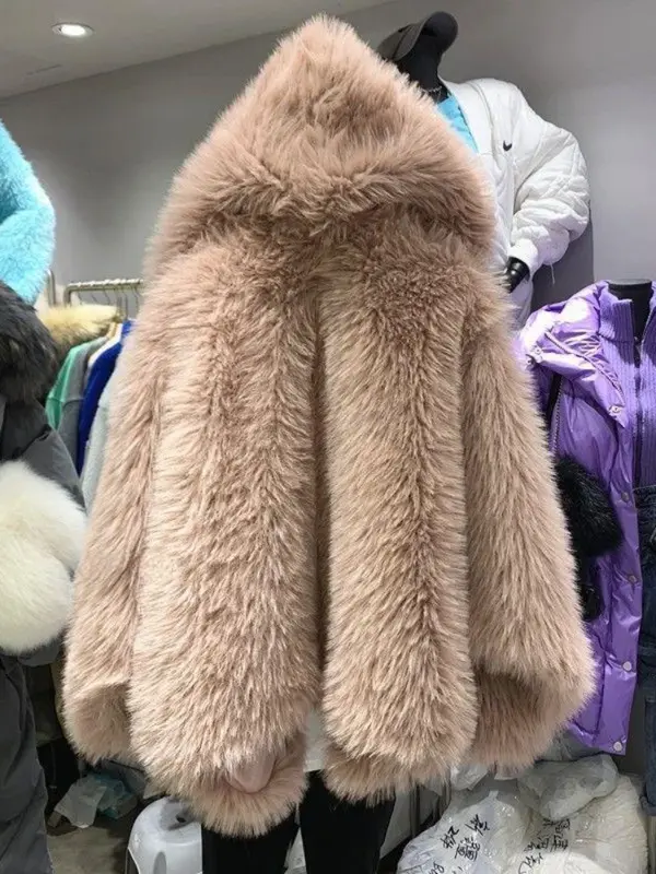 Jaqueta de pele de imitação Fox para mulheres, versão coreana, casacos de inverno, casaco de pele sintética, novo, 2024