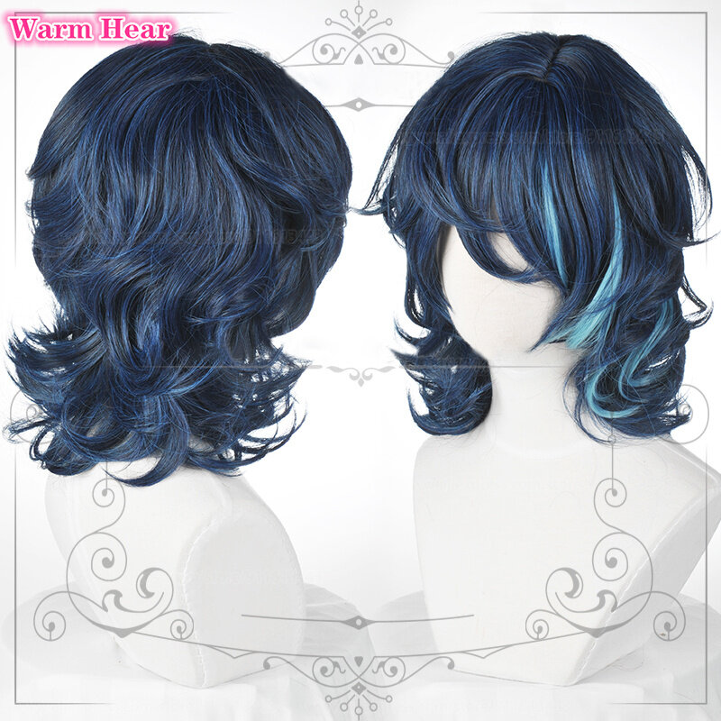 Tsumugi Aoba parrucca ES Tsumugi Aoba parrucche Cosplay Blue Highlight capelli resistenti al calore parrucche per feste di Halloween + cappuccio per parrucca