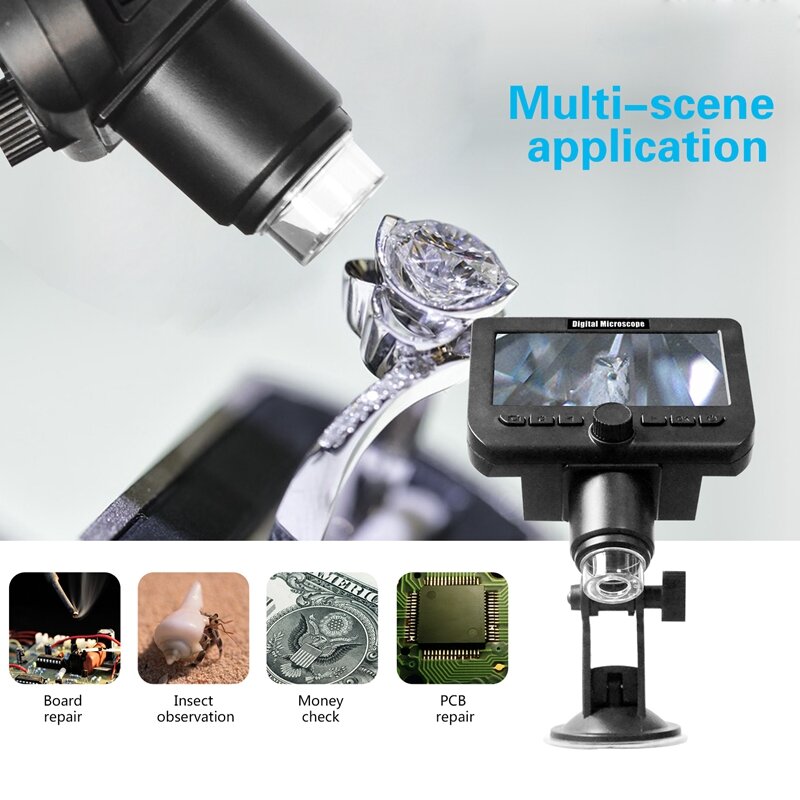 Беспроводной цифровой электронный микроскоп с ЖК-дисплеем 4,3 дюйма, 1000X, Wi-Fi, видеомикроскопы, 1080P HD, перезаряжаемый эндоскоп, увеличительная камера