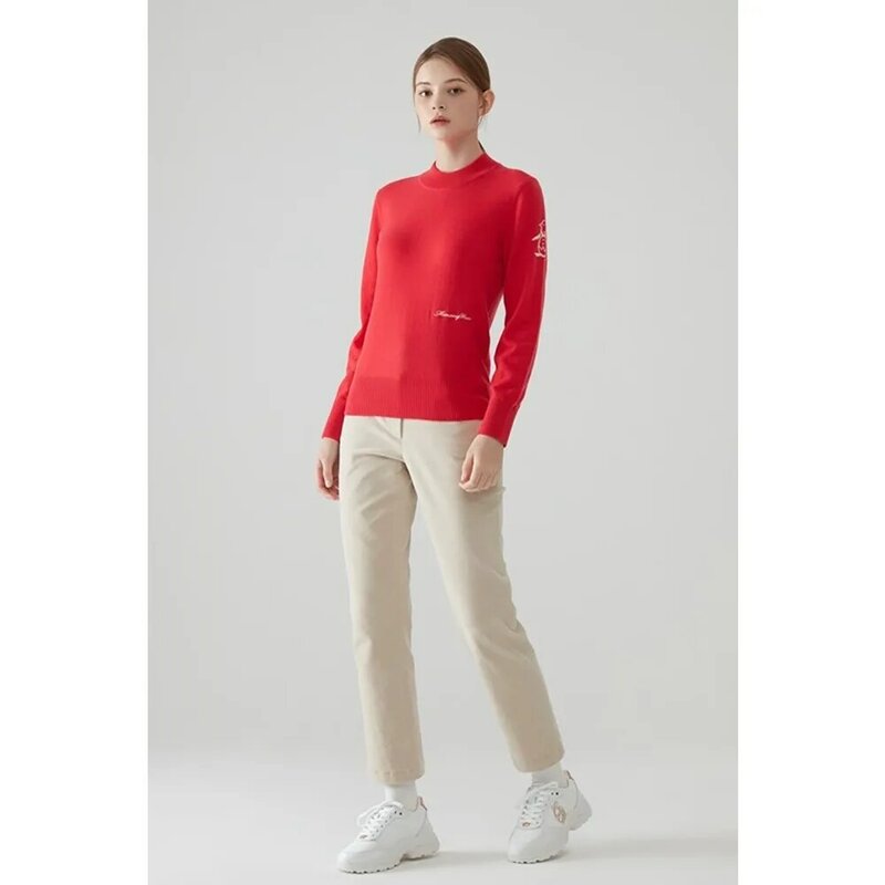 Ropa de Golf para mujer, nueva moda Suéter de punto Simple y versátil, manga larga para calidez, cuello redondo, diseño de marca