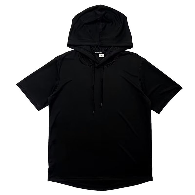 Short Sleeve T-Shirt T-Shirt Slight Stretch Solid Color Streetwear Thin Hooded T-Shirt Hoodie Loose Men Polyester