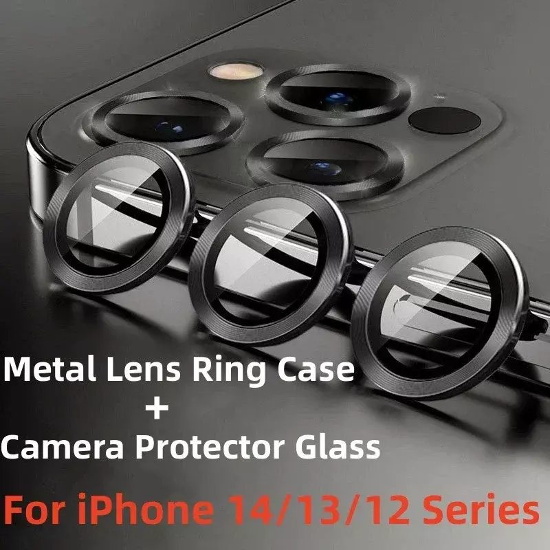 واقي حلقة عدسة معدنية زجاج ، واقي كاميرا ، فيلم لهاتف iPhone 13 ، 12 ، 14 Pro Max ، 15 Plus ، 15 Pro Max