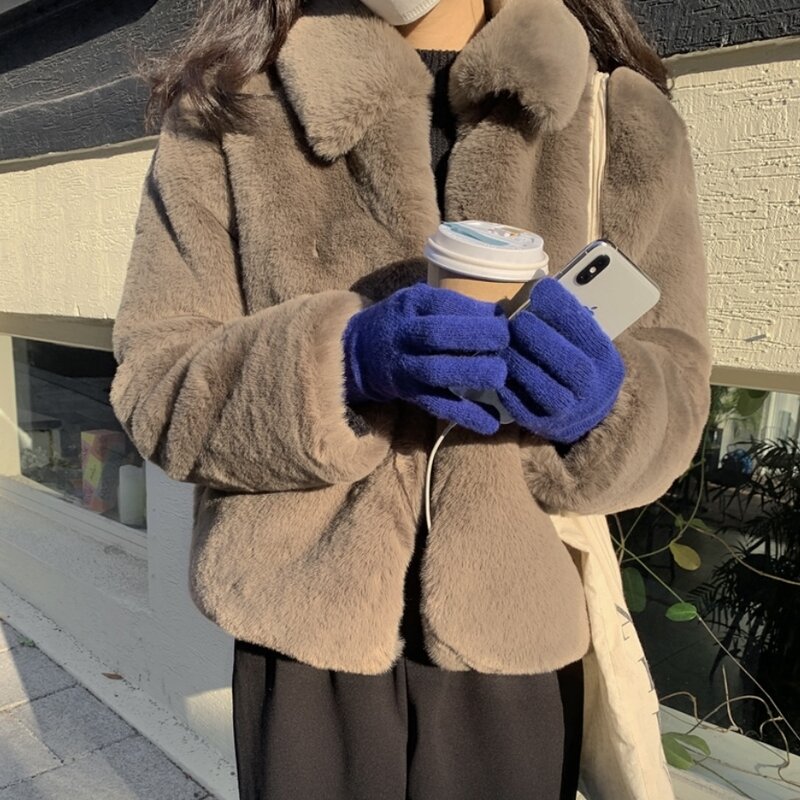 Женская осенне-зимняя куртка из искусственного меха с длинным рукавом Женская Повседневная однобортная однотонная пушистая теплая верхняя одежда