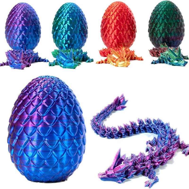 Juego de huevo de dragón impreso en 3D, adorno de dragón de cristal, figura de juguete