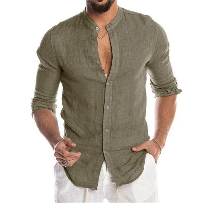 Męska moda na co dzień solidny kolor koszula sweter z guzikami bawełna lniana wygodne codzienne Top z długim rękawem t Shirt dla mężczyzn