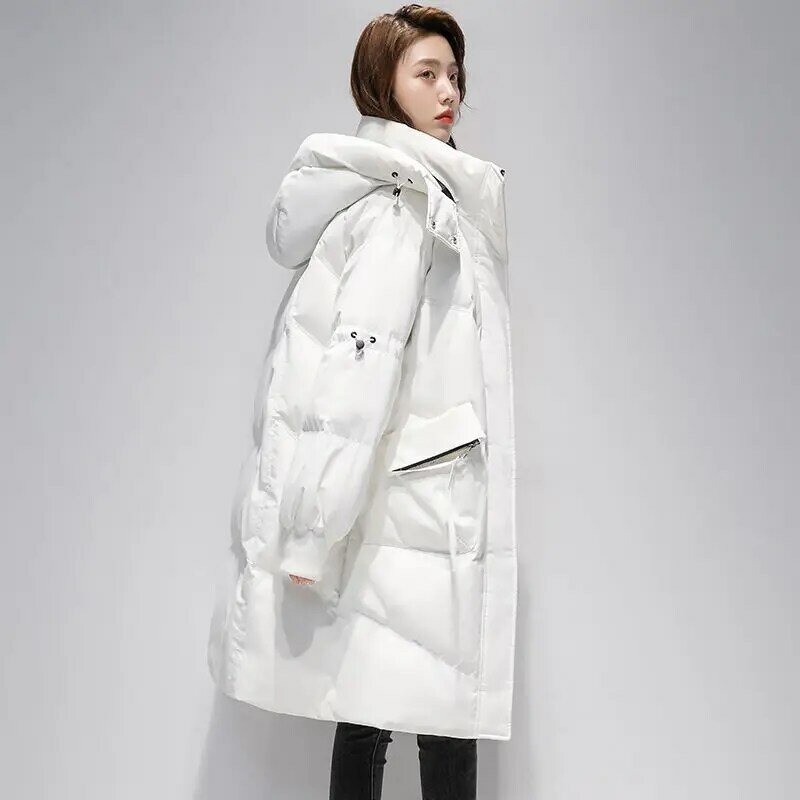 Winter New Hooded Pocket Down Jacket Female Thicken Warm 90% White Duck Down Jacket Women's Fashion Zipper Casual Outerwear