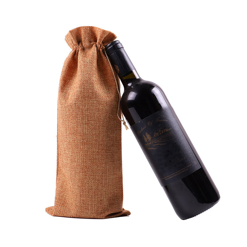 ใหม่ถุงไวน์ชุดขวดไวน์สีแดงถุงใส่ของขวัญแชมเปญถุงผ้าป่านหยาบถุงไวน์ตกแต่งงานแต่งงานงานเลี้ยง