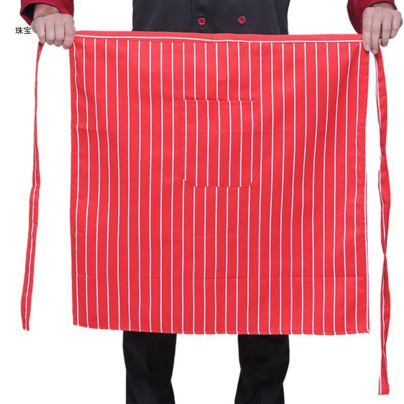 X5QE – tablier demi-court à rayures couleur unie pour hommes femmes, 68x68cm, avec poches, attaches longues