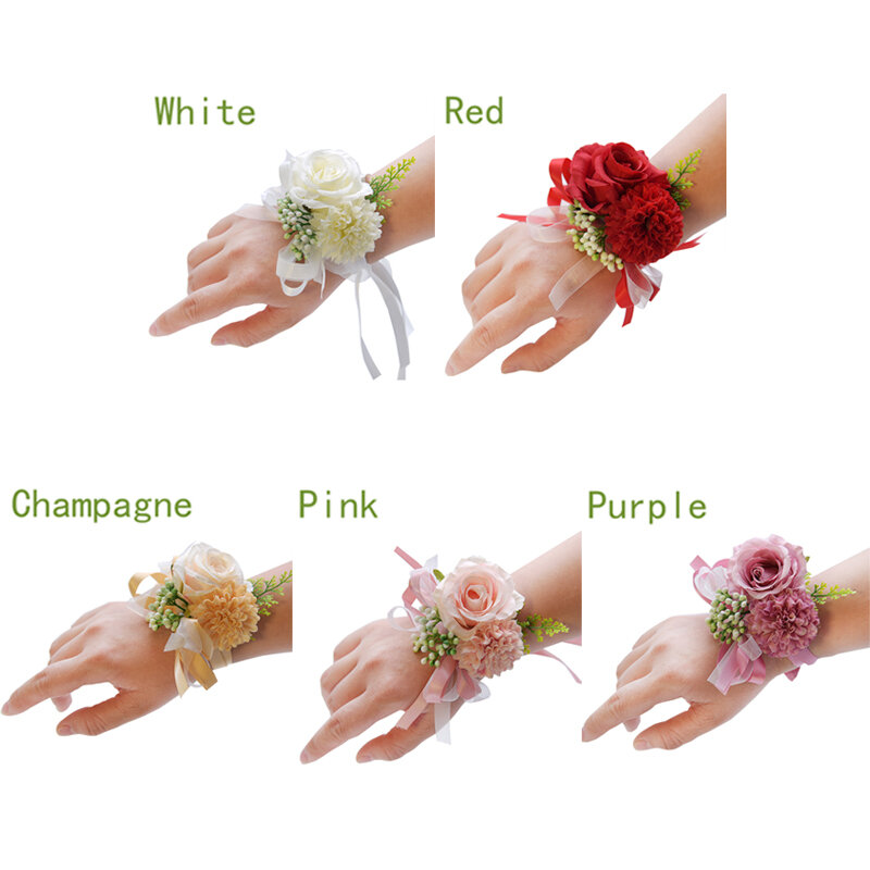 1 buah korsase mawar pengantin pria korsase bunga pergelangan tangan pengiring pengantin bunga sutra perhiasan pernikahan hadiah cantik