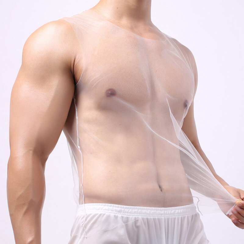 T-shirt en résille transparent pour homme, haut en maille, respirant, confortable, élastique, fête, wlwear, salle de sport, sexy
