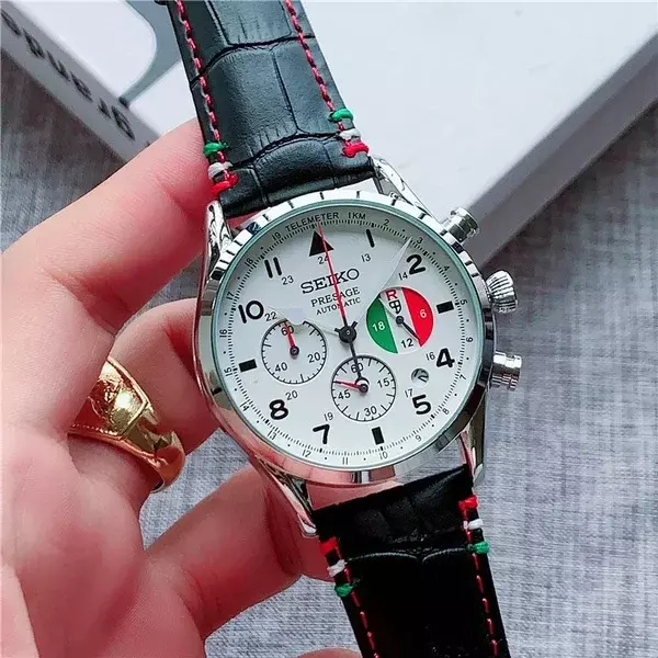 นาฬิกาผู้ชาย Seiko รุ่นใหม่รุ่นลิมิเต็ดใหม่โครโนกราฟมัลติฟังก์ชันแฟชั่นนาฬิกาควอตซ์สายหนังสุดหรูวันที่