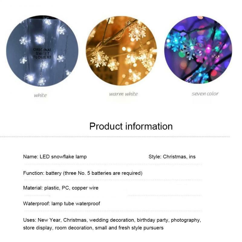 3M 20LED Snowflake String Lights Snow Fairy Garland Decoration For Christmas Tree New Year Room Holiday Wedding Party Lights