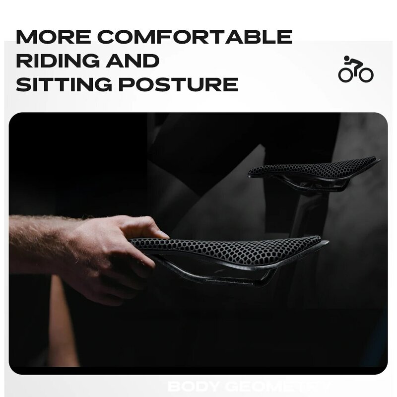 RYET-Ultraleve Carbon Fiber Bike Saddle, 3D Impresso, Oco, Confortável, Respirável, MTB, Cascalho, Estrada, Bicicleta, Ciclismo, Peças de Assento