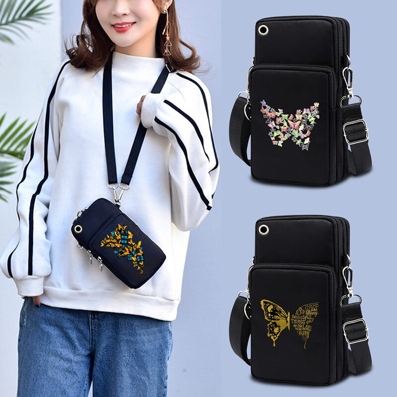 Saco do telefone móvel universal xiaomi huawei ombro cross-corpo pacote borboleta padrão feminino esporte bolsa unisex braço sacos de pulso