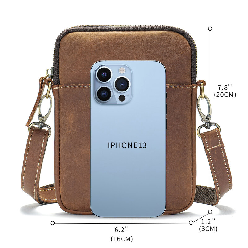 WESTAL tas selempang kulit kuda gila tas bahu kulit asli pria dompet ponsel kecil tas Mini desainer pria baru 2023