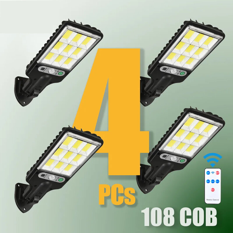 1 ~ 4pcs luci solari per esterni con sensore di movimento impermeabile a 3 modalità illuminazione di sicurezza lampione stradale a parete a LED per giardino 108/117COB