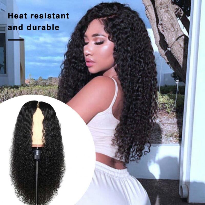 55cm African Style Wig Kinky Curly Wavelet Hair Peruvian Curly Hair Wig Fluffy Black Centre-Parted Wig Headgear Hair Product