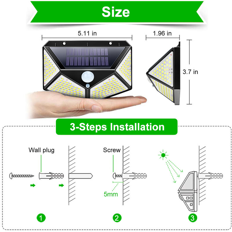 Goodland-Luz Solar para Uso Exterior, lámpara con sensor de movimiento PIR, impermeable, para decoración de jardín, con 180 100 LED