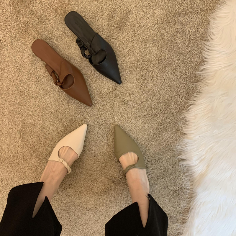 Zapatillas de tacón bajo con punta media para Mujer, Zapatos de cuero suave con diseño de nicho, para Primavera, PU, 2022
