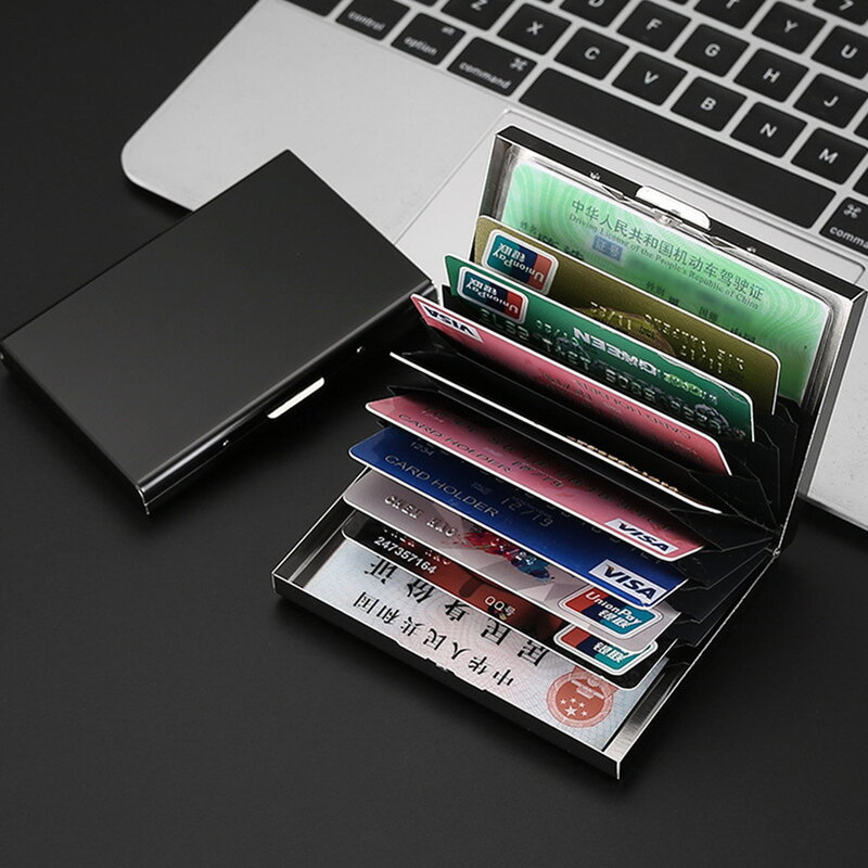Sarung kartu bisnis pria dan wanita, 1 buah tempat kartu portabel pola jejak kaki pemegang aluminium logam penutup kotak kredit 2023