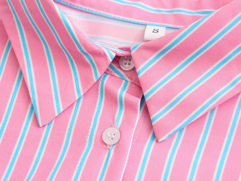 Blusa a rayas para mujer, camisa de manga larga con botones, Estilo Vintage, 2024