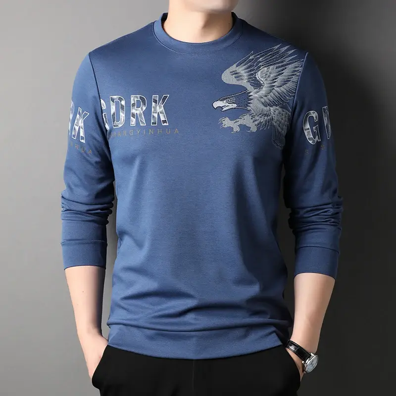 Men's Spring New Fashion Personalized Print Versatile Round Neck Long Sleeved Sweater