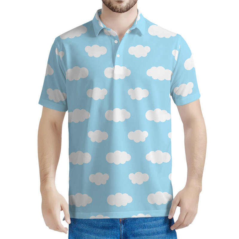 Polo con estampado 3D de nubes para hombre y niño, camiseta de manga corta con botones, informal, de verano