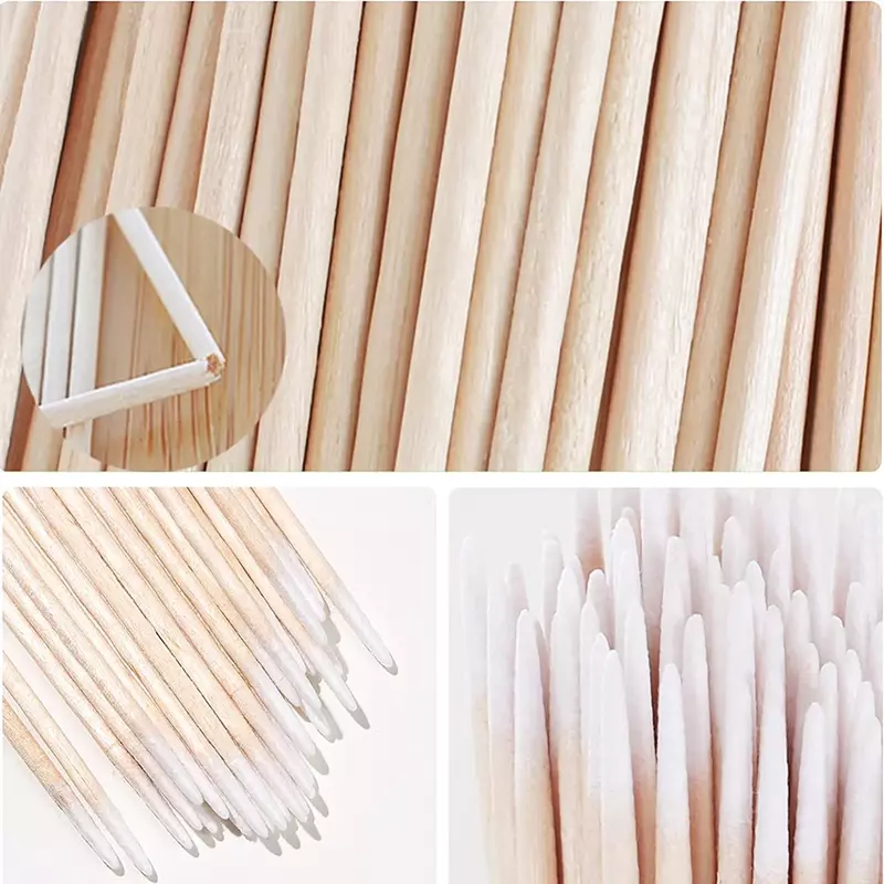 500/1000pcs Wood Cotton Swab Cleaning Microbrush Eyelash Cotton Thin Sticks Buds Tip Nails Ear Toothpick Makeup Glue Removing