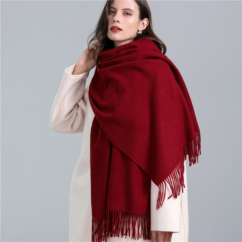 Bufanda de Cachemira para mujer, chales gruesos y cálidos de Pashmina, manta con borlas de Color sólido, Hijab, invierno, 2022