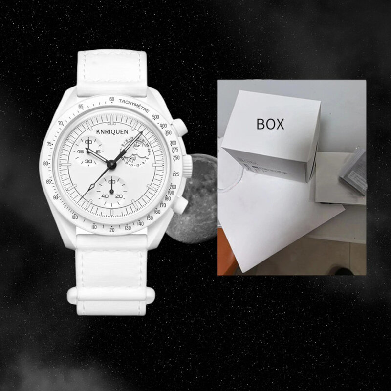 Moonwatches plásticos multifuncionais com caixa para homens, relógios de luxo, cronógrafo de negócios, explorar planeta, moda AAA relógio, venda quente